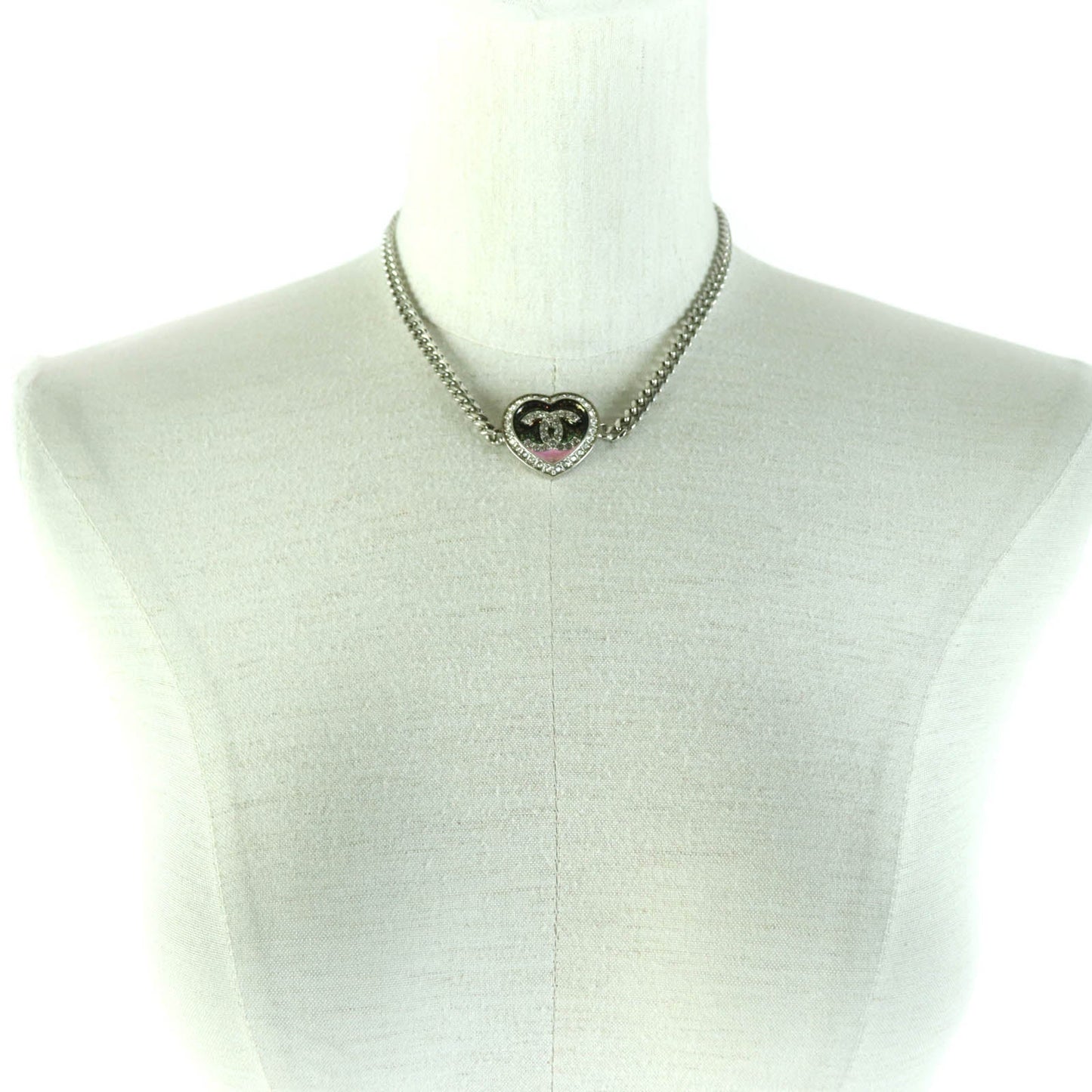 Chanel Coco Mark Heart Rhinestone Choker Necklace