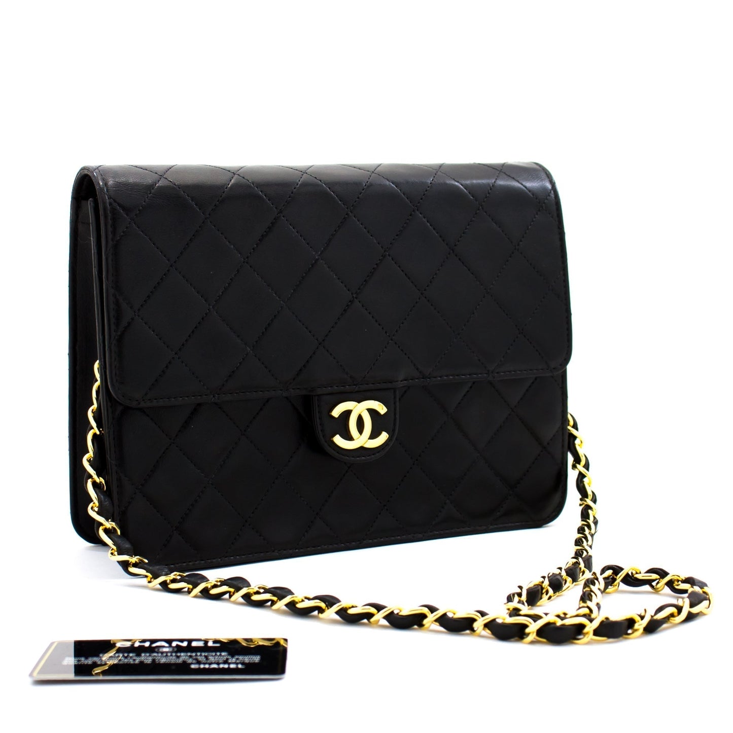 CHANEL Small Chain Shoulder Bag Clutch Black Quilted Flap Lambskin d22