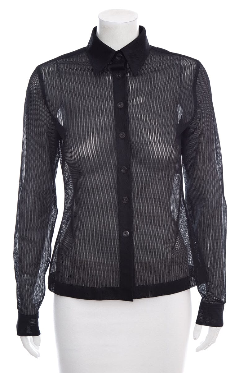 Chanel Black Button Up Net/Mesh Long Sleeve Blouse SZ 36
