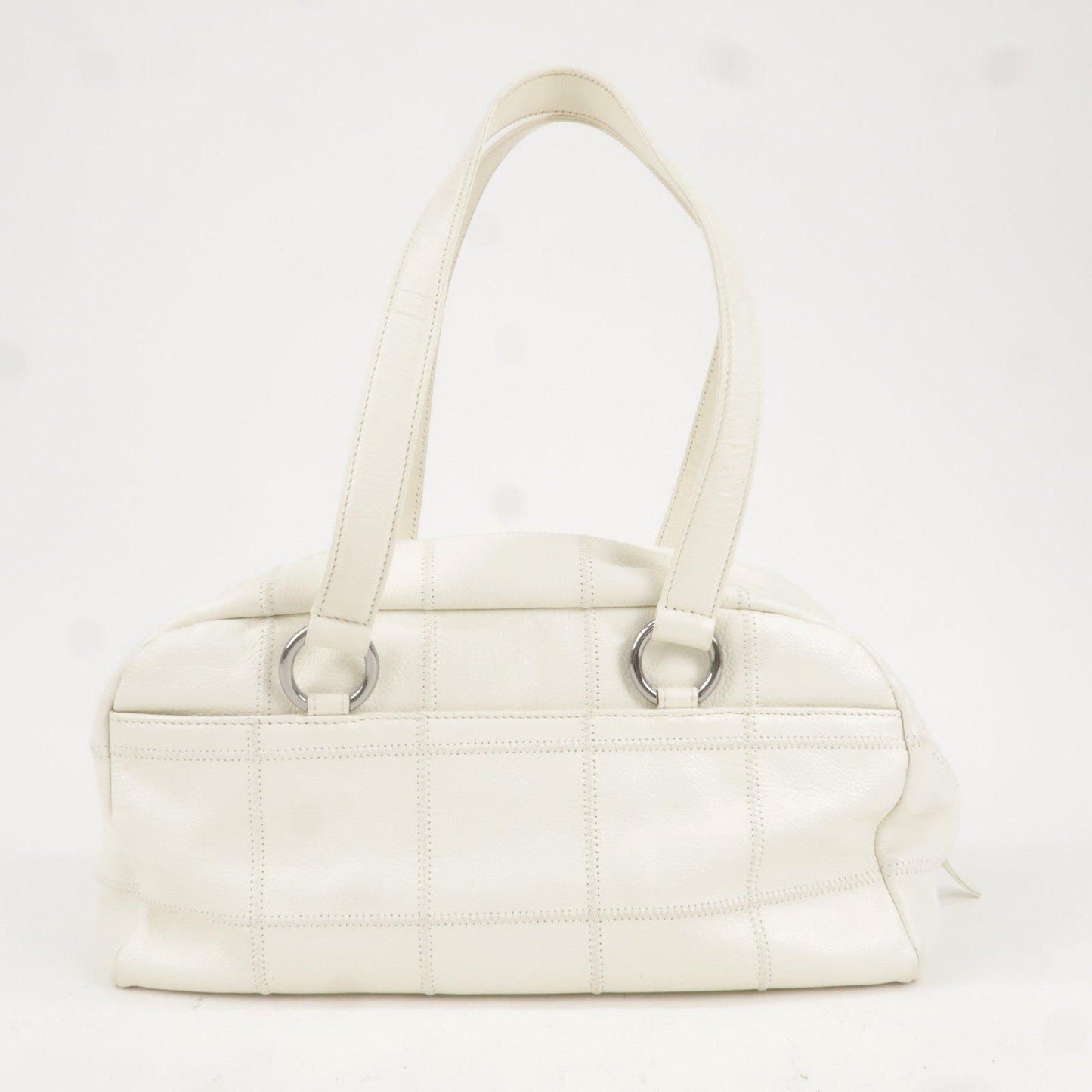 CHANEL Chocolate Bar Caviar Skin Mini Boston Bag White A26135