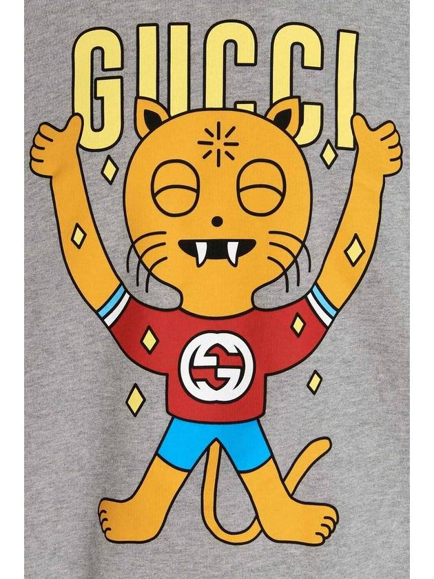 Gucci Cat Print Cotton Hoodie Grey