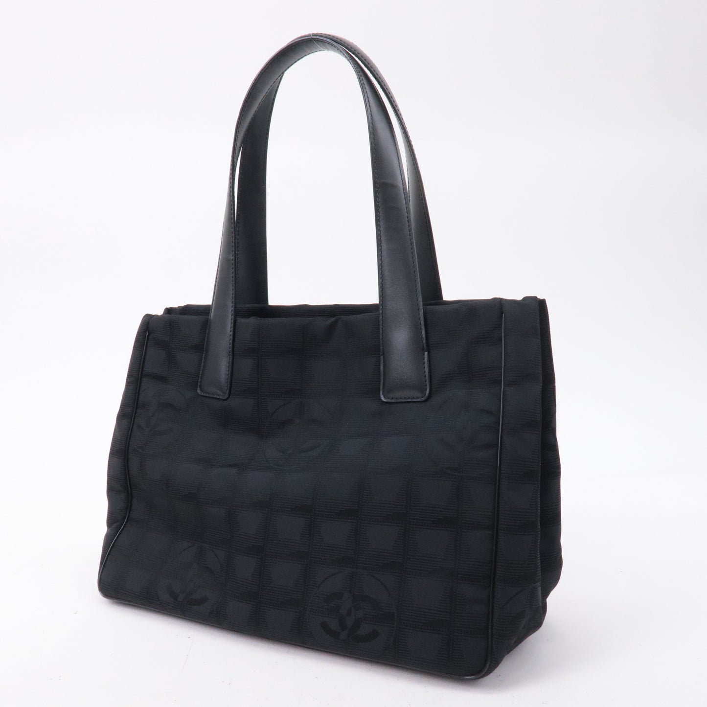 CHANEL New Travel Line Nylon Jacquard PM Tote Bag Black A20457