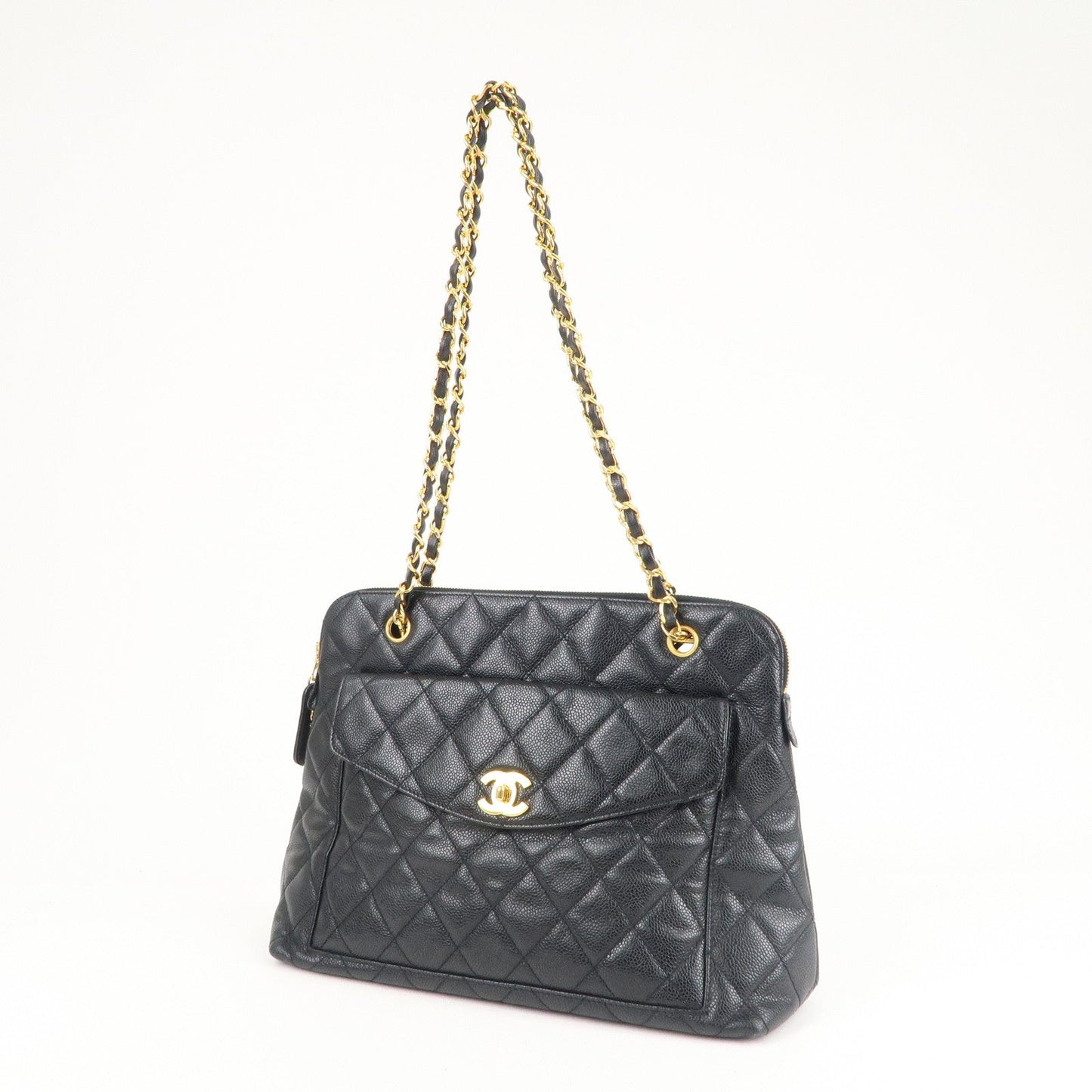 CHANEL Matelasse Caviar Skin Chain Tote Bag Shoulder Bag Black