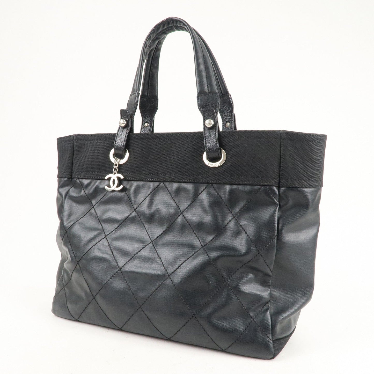 CHANEL Paris Biarritz MM Coated Canvas Leather Tote Bag A34209