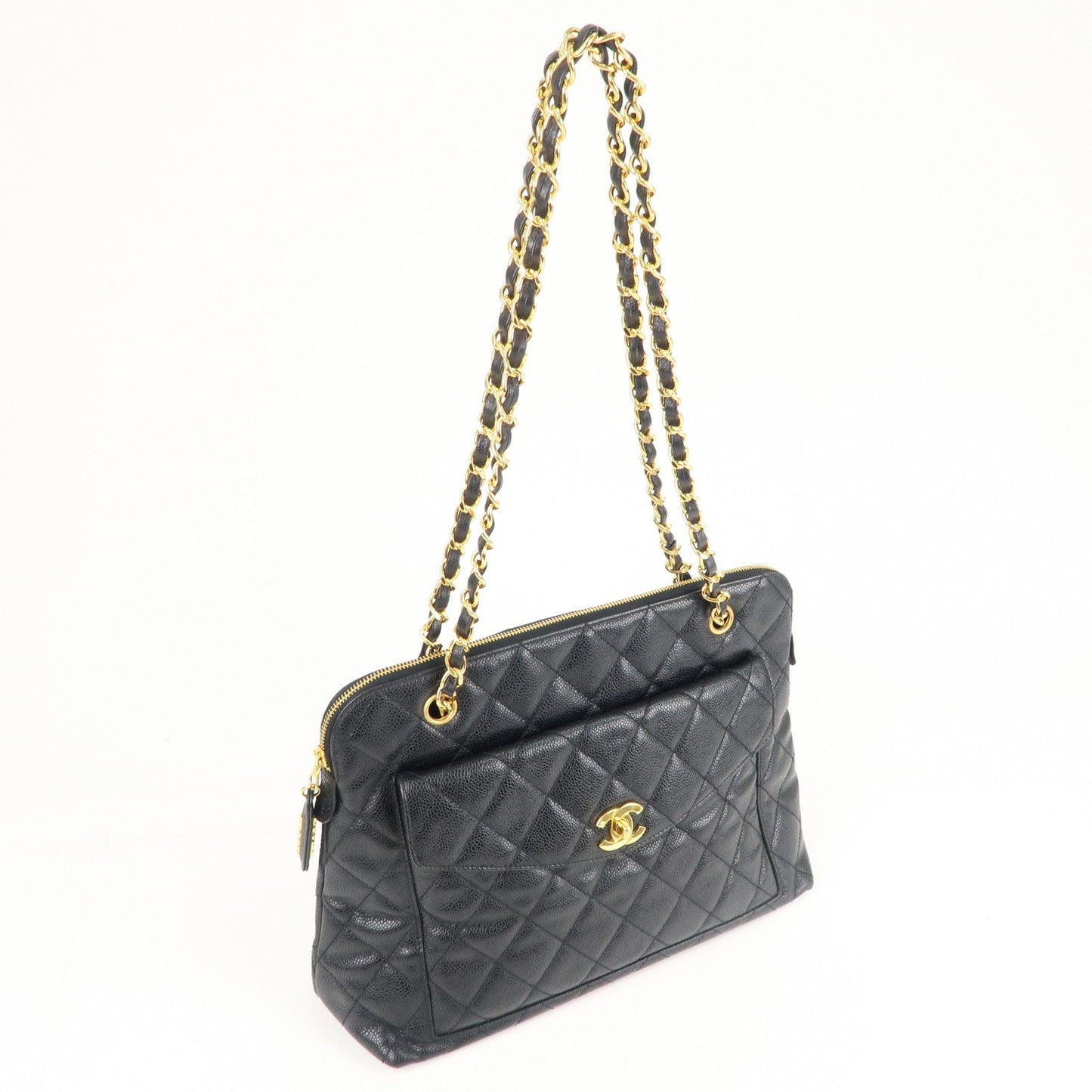 CHANEL Matelasse Caviar Skin Chain Tote Bag Shoulder Bag Black