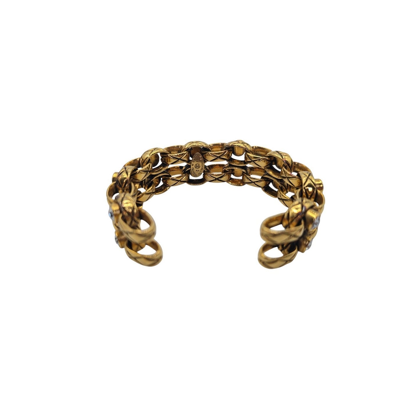 CHANEL Vintage Strass Quilted Chain Link Cuff Bracelet