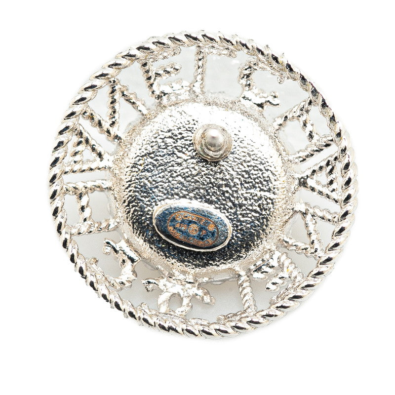 Chanel Logo Pearl Earrings Silver Metal
