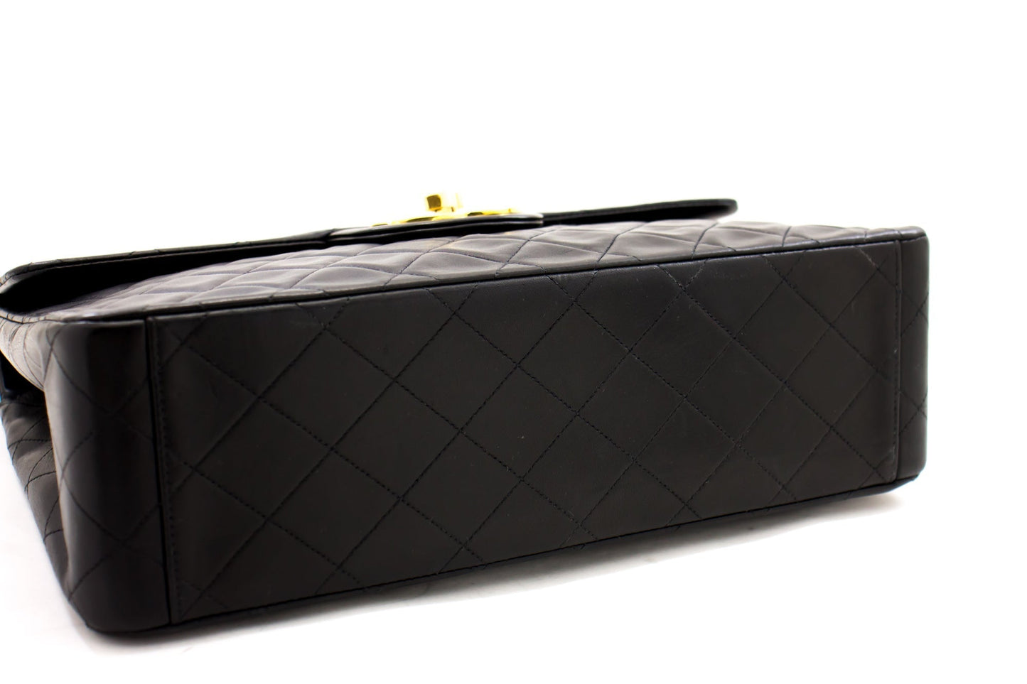 CHANEL Jumbo 13" Maxi 2.55 Flap Chain Shoulder Bag Black Lambskin d66
