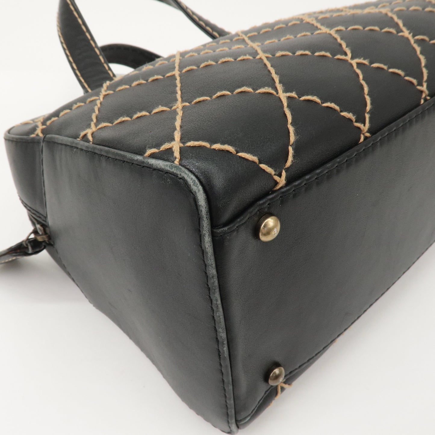CHANEL Wild Stitch Leather Hand Bag Black A14692