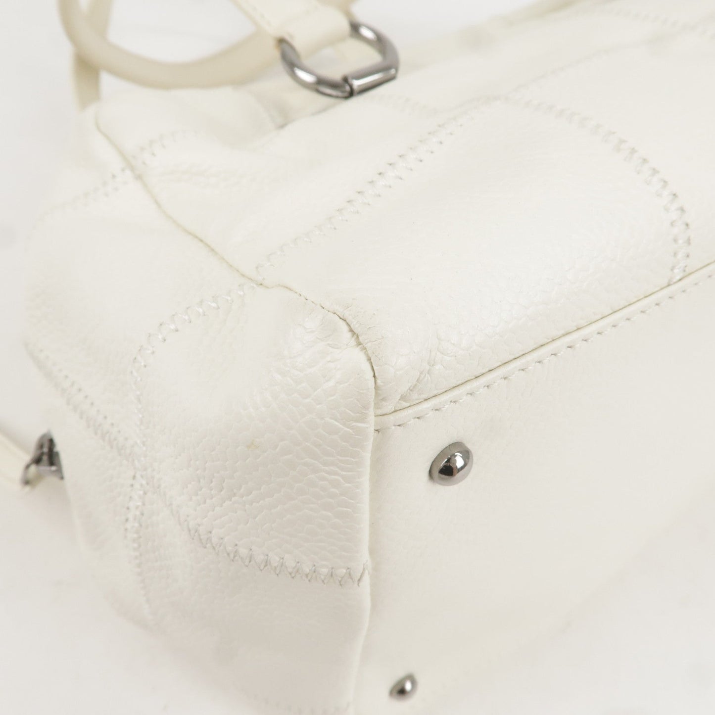 CHANEL Chocolate Bar Caviar Skin Mini Boston Bag White A26135