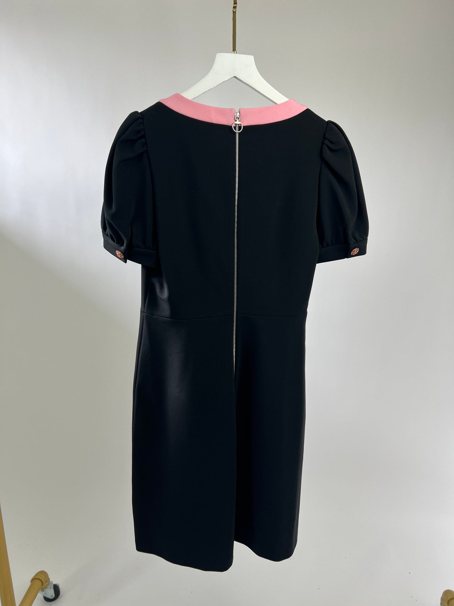 Gucci Black Short-Sleeve Dress with Pink Bow Trim, Crystal Detail Size L (10-12)
