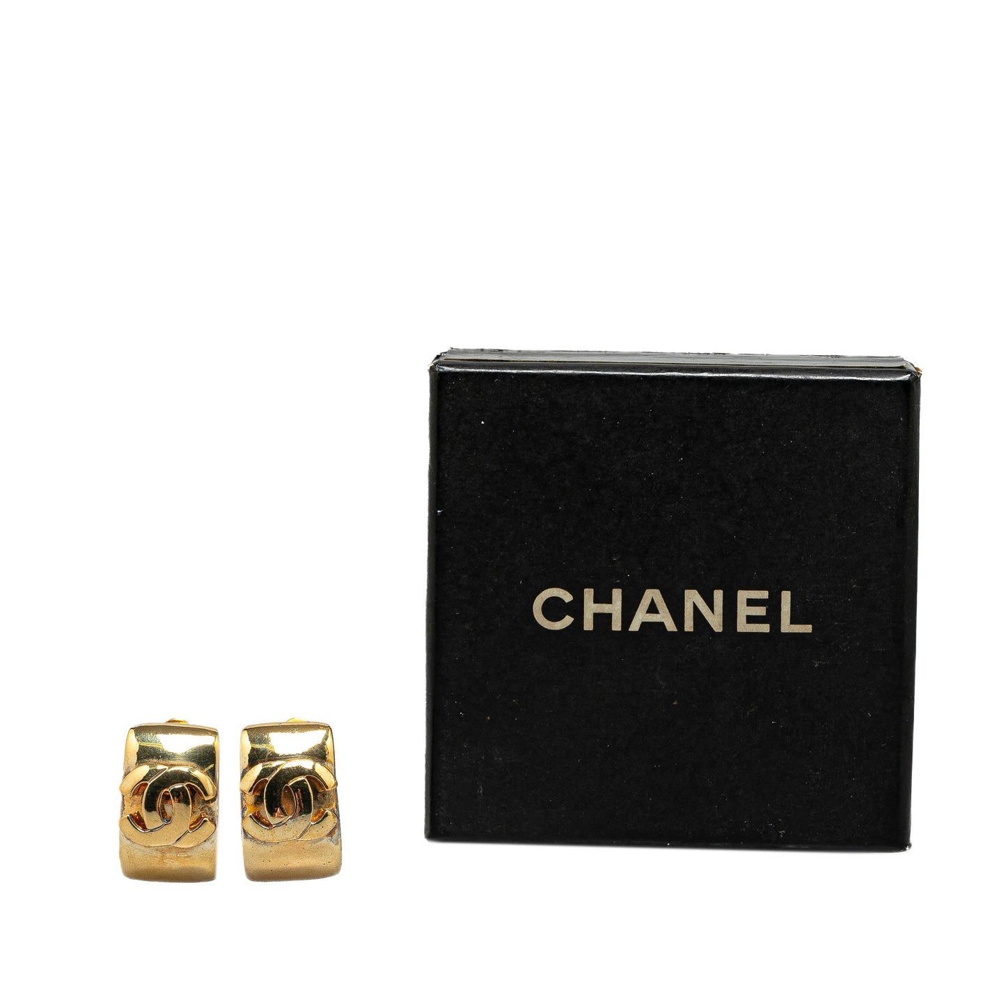 Gold Chanel Gold Plated CC Clip On Earrings