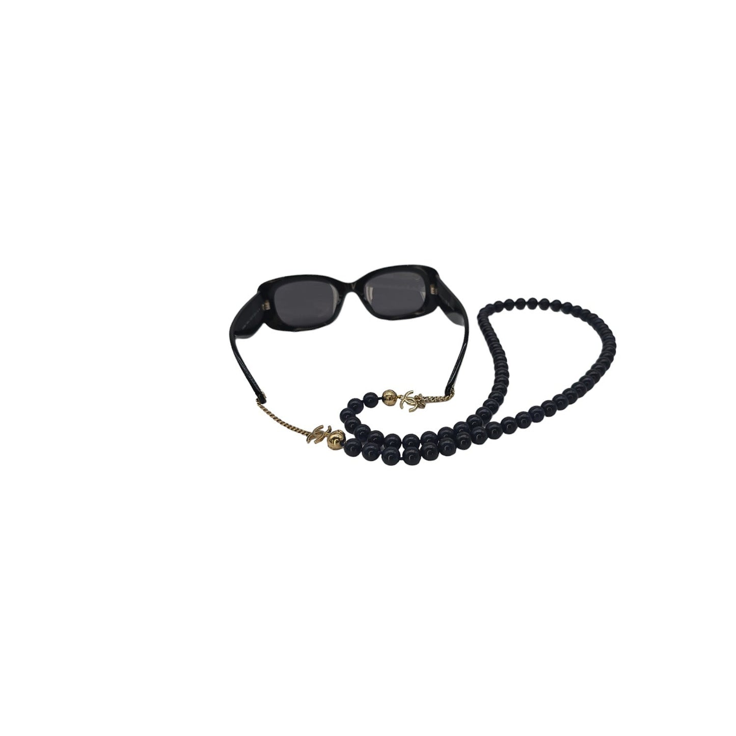 Chanel 5488-A Black Rectangle Sunglasses w/ Bead Chain
