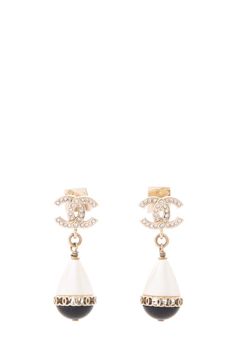 Chanel 2021 Pearl & Black CC Small Drop Earrings