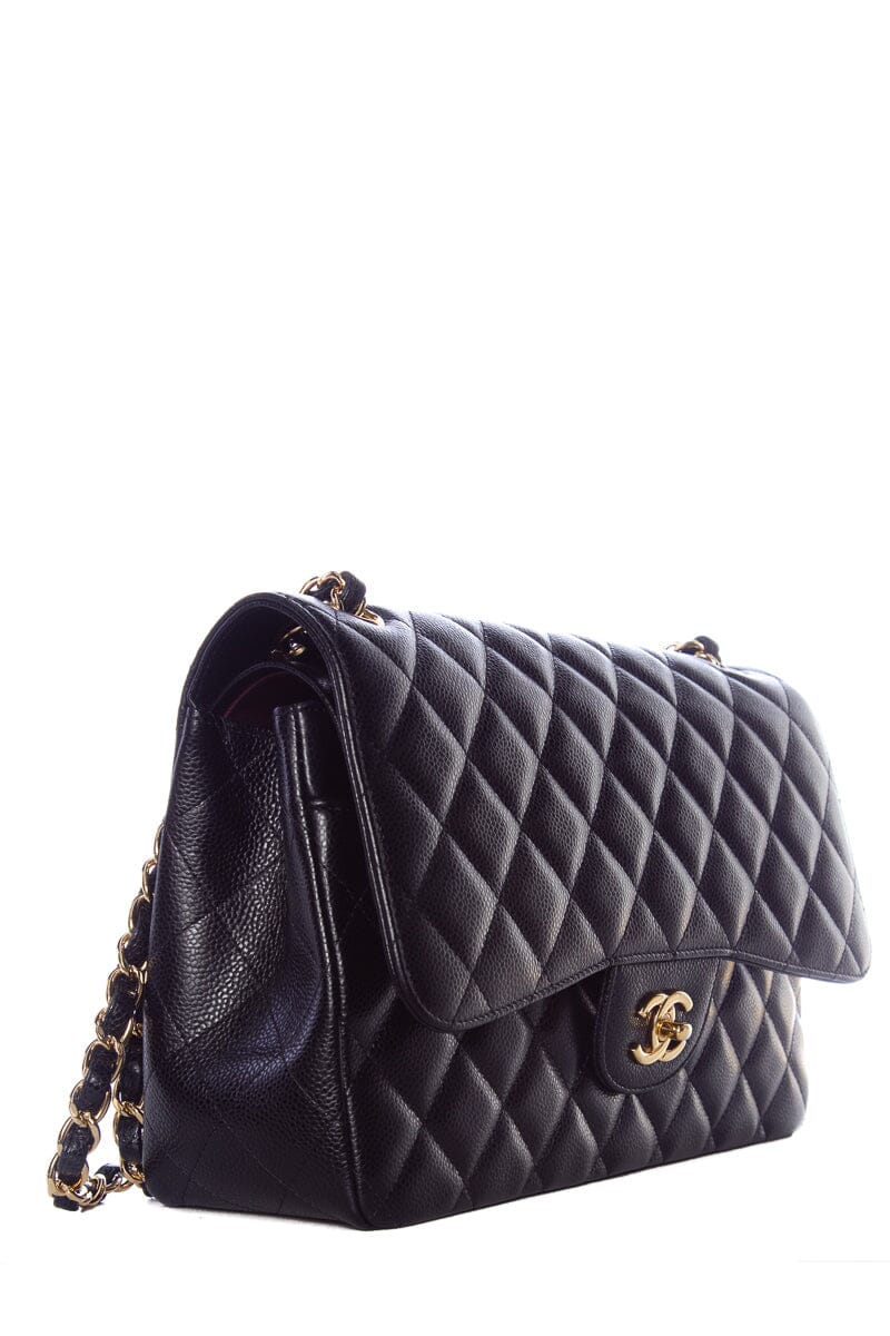 Chanel Black Caviar Classic Jumbo Double Flap GHW Handbag
