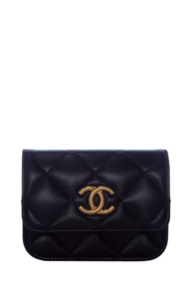 Chanel Black Mini Lambskin Flap Two Toned Hardware Belt Bag