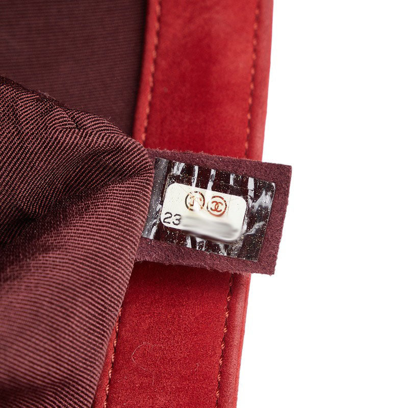 Chanel Boy Suede Chain Shoulder Bag Red Silver