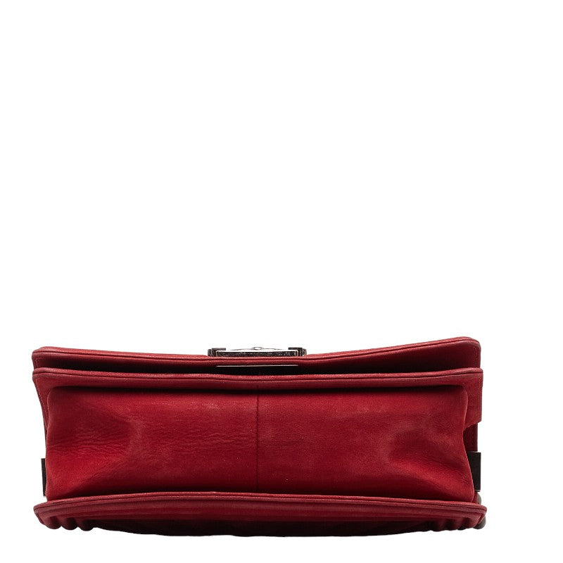 Chanel Boy Suede Chain Shoulder Bag Red Silver