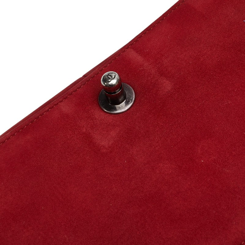 Chanel Boy Suede Chain Shoulder Bag Red Silver