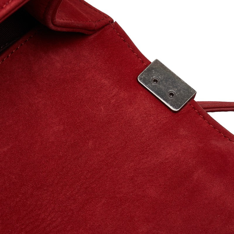 Chanel Boy Suede Chain Shoulder Bag Red Silver