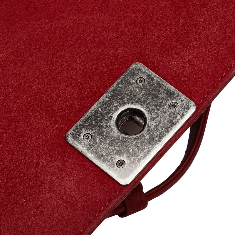 Chanel Boy Suede Chain Shoulder Bag Red Silver