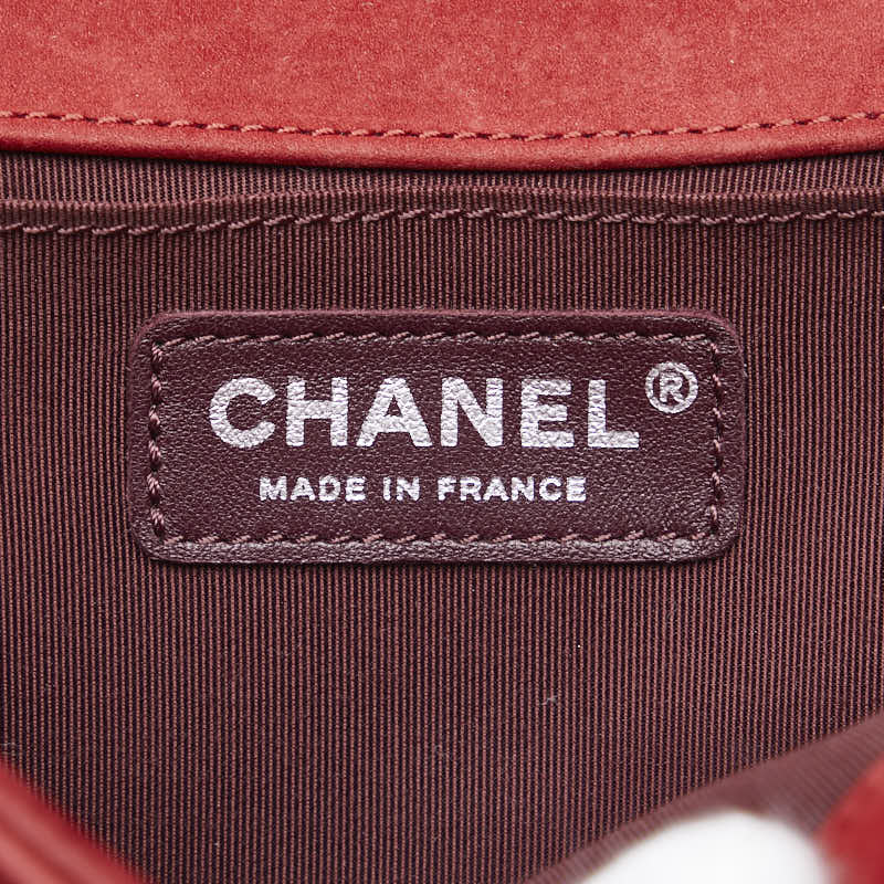 Chanel Boy Suede Chain Shoulder Bag Red Silver