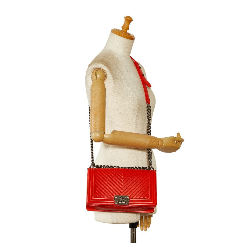 Chanel Boy Shoulder Bag Red Lambskin