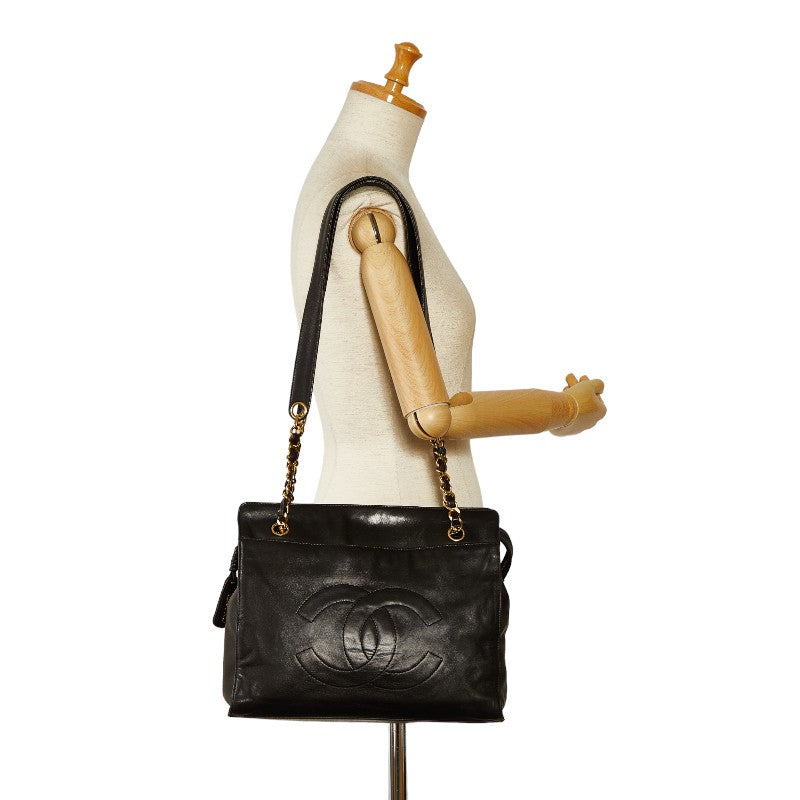 Chanel Coco Mark Leather Tote Bag Black Gold