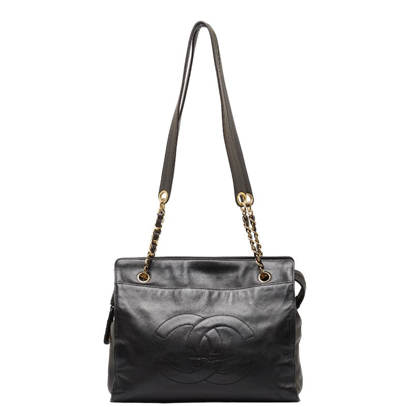 Chanel Coco Mark Leather Tote Bag Black Gold