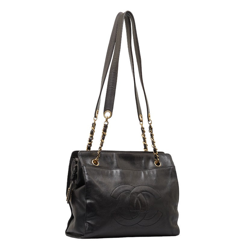 Chanel Coco Mark Leather Tote Bag Black Gold