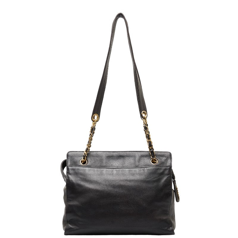 Chanel Coco Mark Leather Tote Bag Black Gold