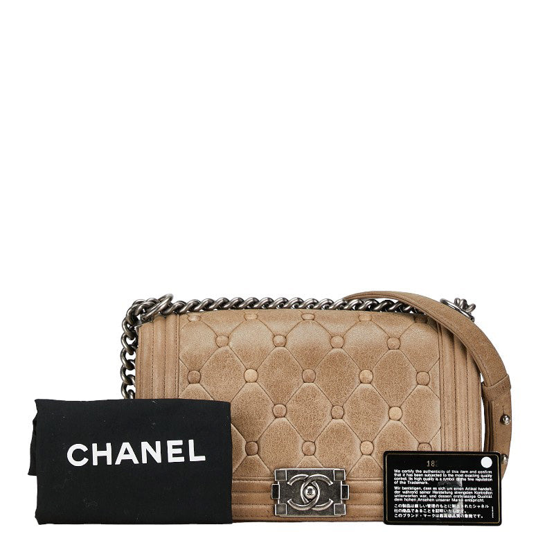 Chanel Boy Chain Shoulder Bag Beige Leather