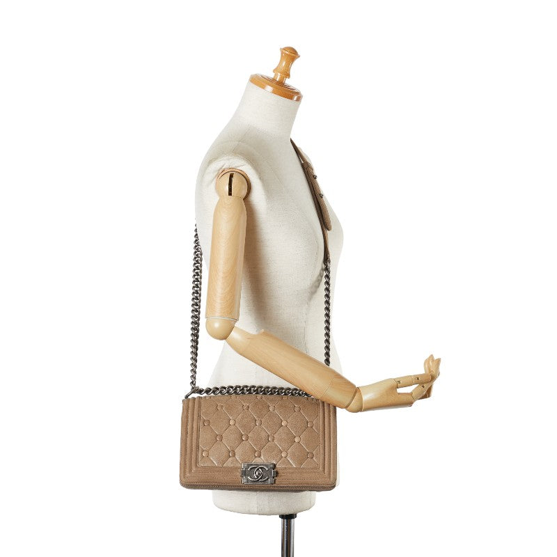 Chanel Boy Chain Shoulder Bag Beige Leather