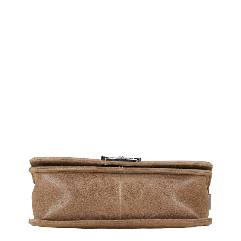 Chanel Boy Chain Shoulder Bag Beige Leather