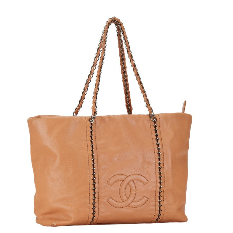 Chanel Leather Coco Mark Tote Bag Beige Brown