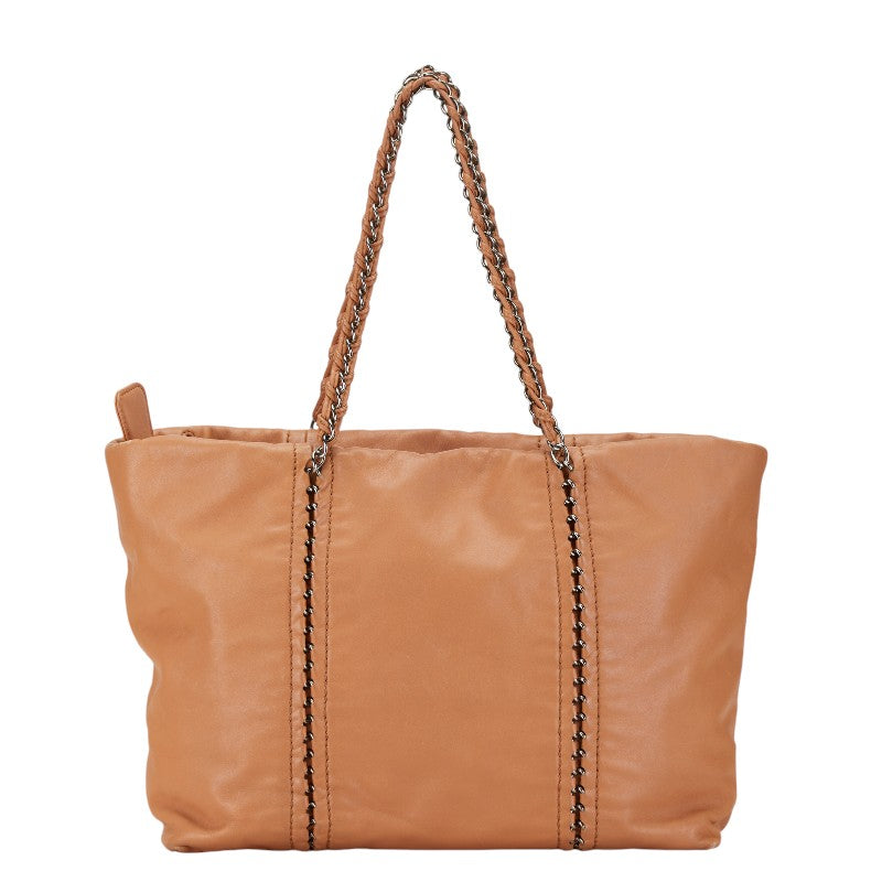 Chanel Leather Coco Mark Tote Bag Beige Brown
