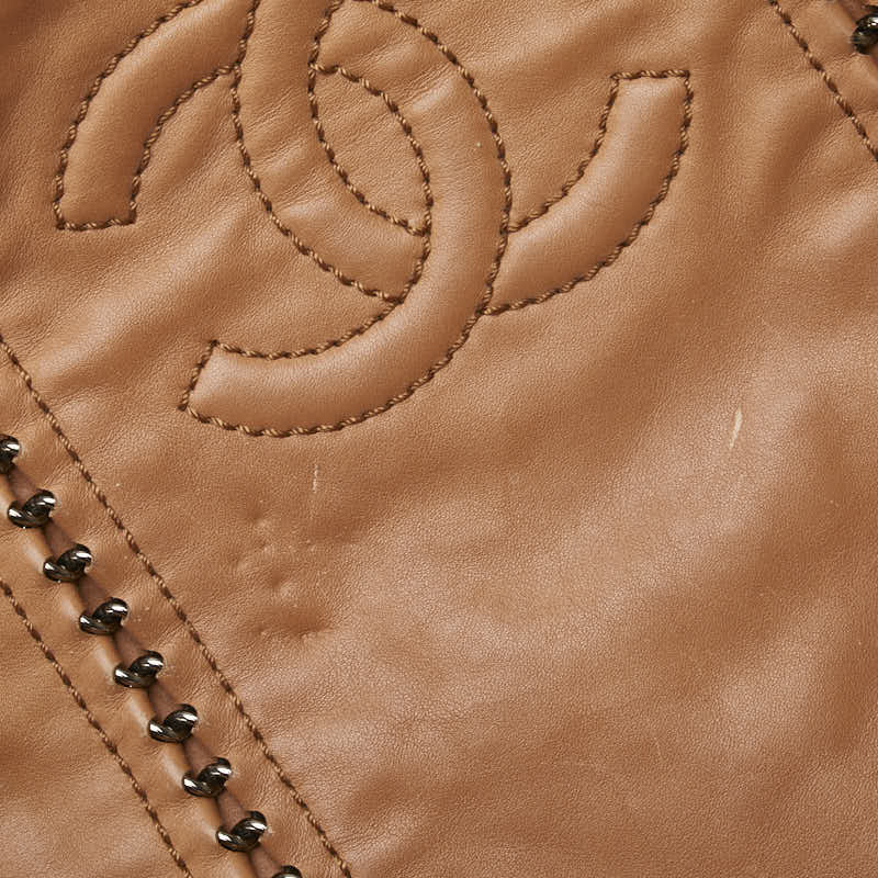 Chanel Leather Coco Mark Tote Bag Beige Brown