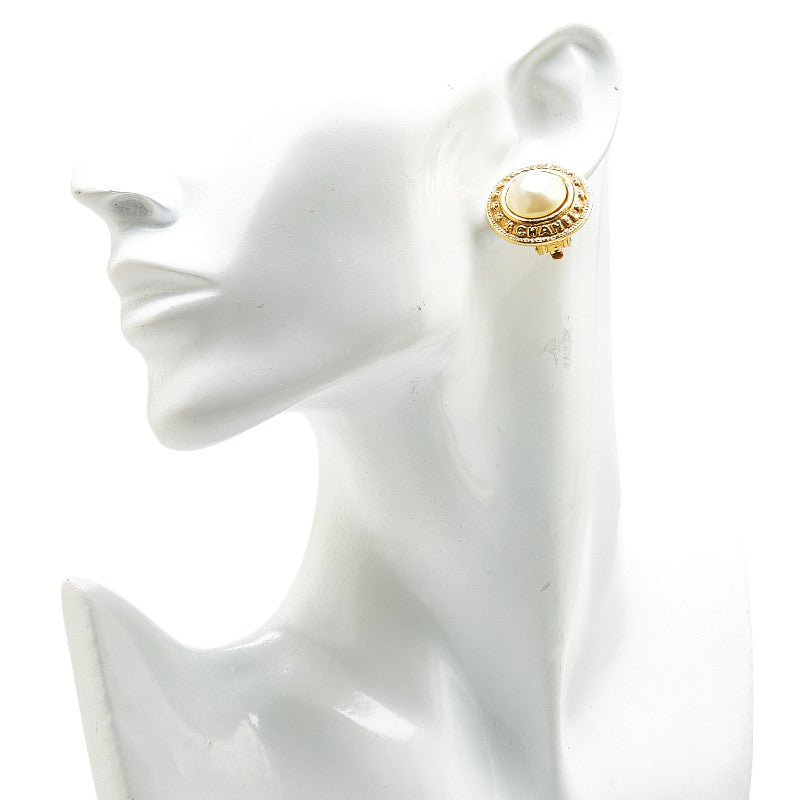 Chanel Logo Earrings Gold Plated Faux Pearl