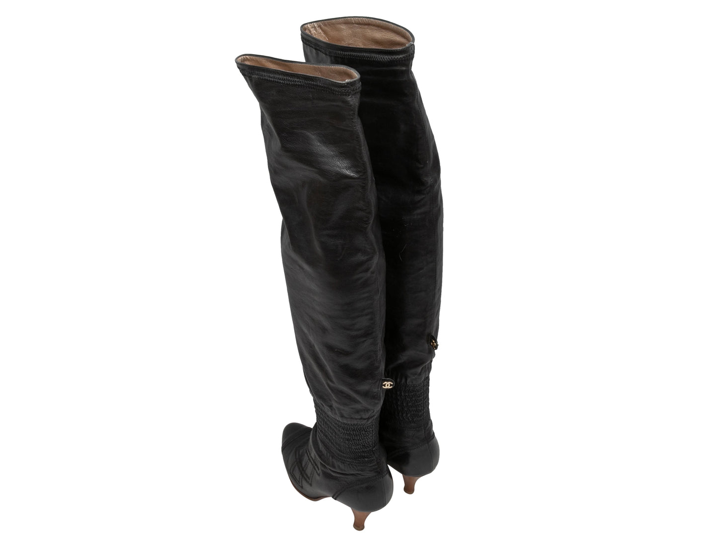 Black Chanel Pointed-Toe Knee-High Boots Size 37