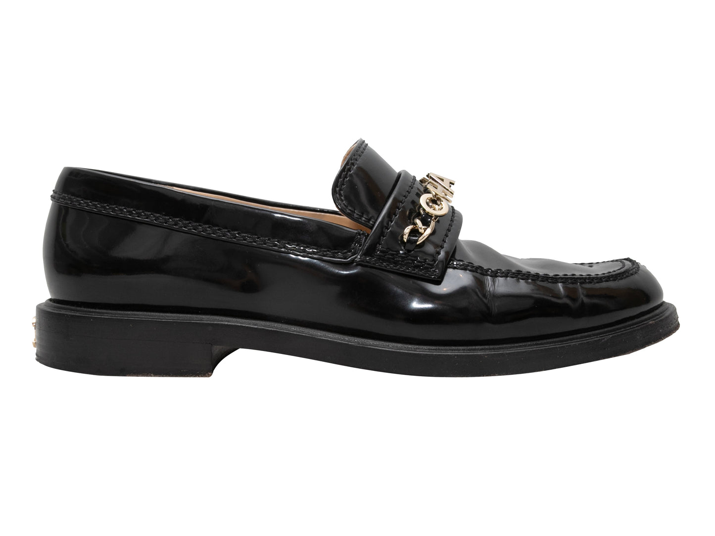 Black Chanel 2021 Patent Spellout Loafers Size 39.5