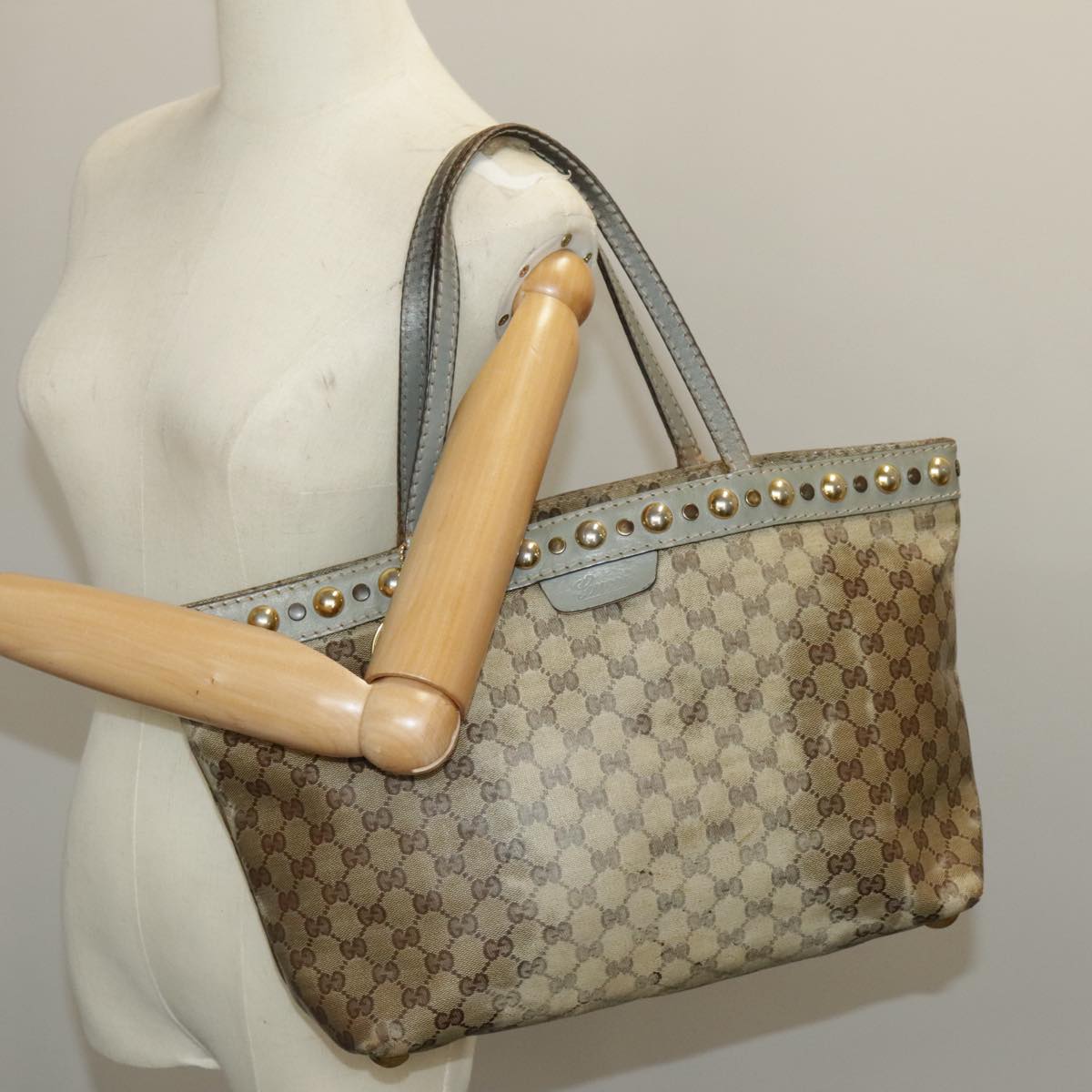 GUCCI GG Crystal Tote Bag Beige Gold 207291 100022