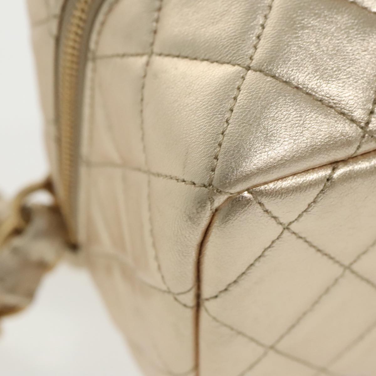 CHANEL Matelasse Chain Hand Bag Lamb Skin Gold CC 100060A