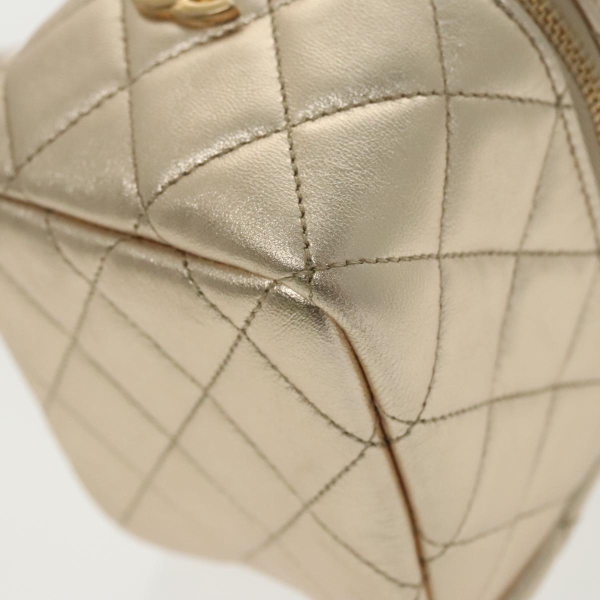 CHANEL Matelasse Chain Hand Bag Lamb Skin Gold CC 100060A