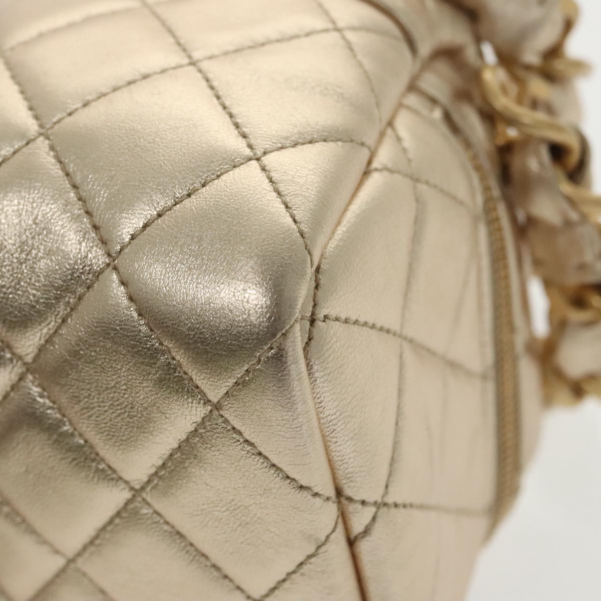 CHANEL Matelasse Chain Hand Bag Lamb Skin Gold CC 100060A