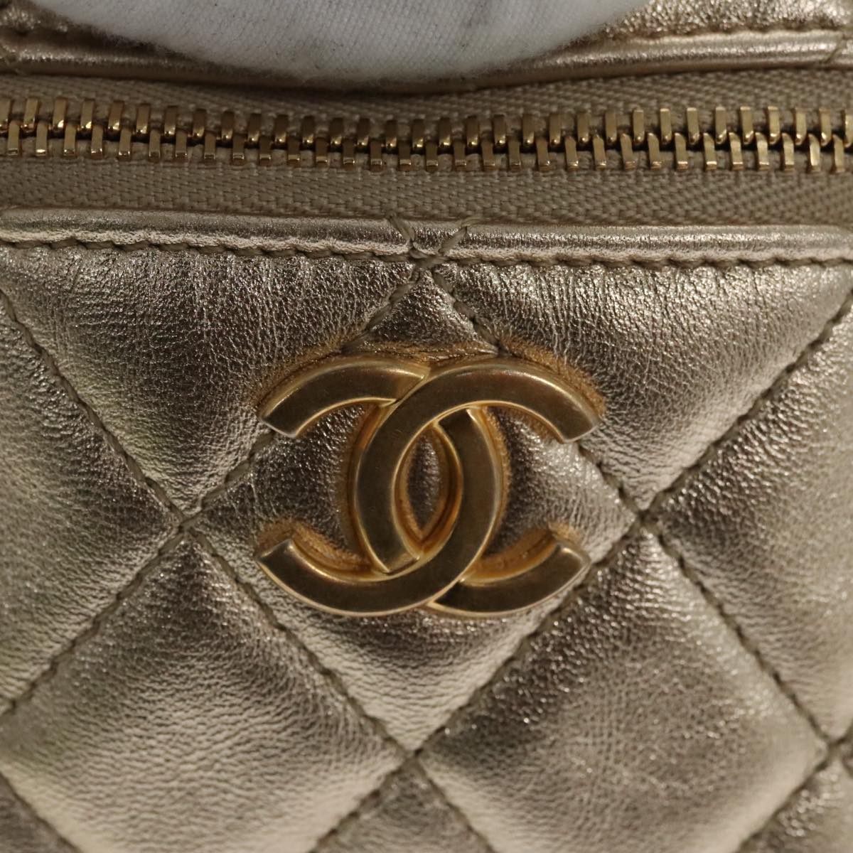 CHANEL Matelasse Chain Hand Bag Lamb Skin Gold CC 100060A