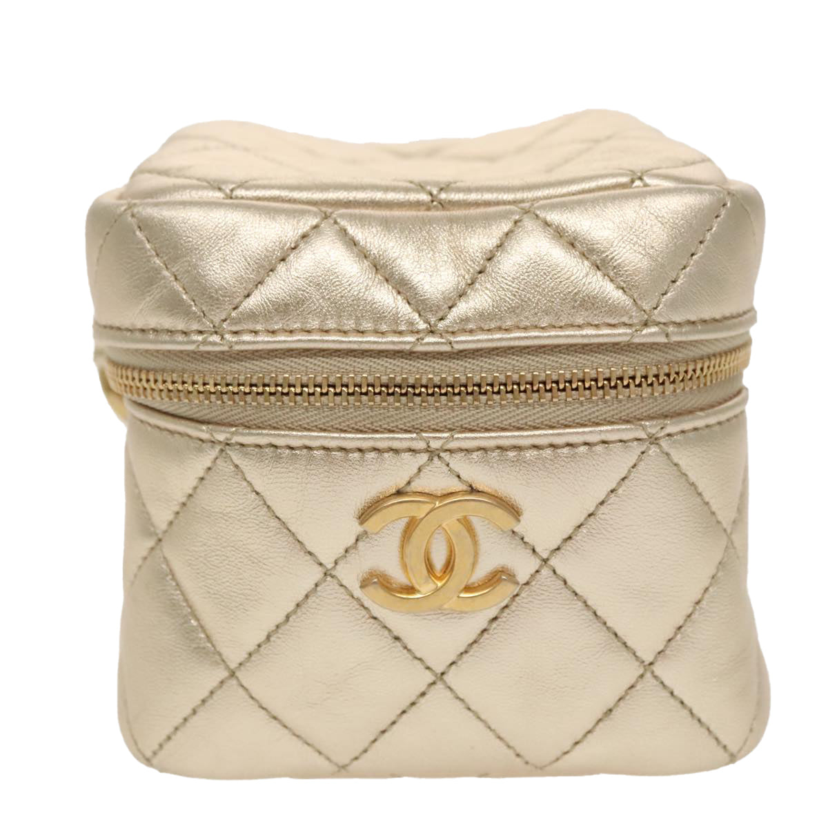 CHANEL Matelasse Chain Hand Bag Lamb Skin Gold CC 100060A