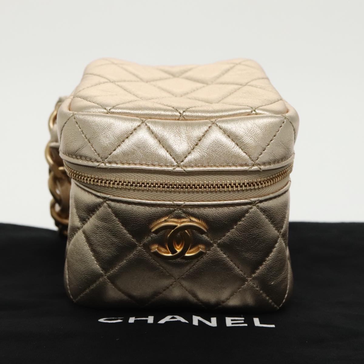 CHANEL Matelasse Chain Hand Bag Lamb Skin Gold CC 100060A