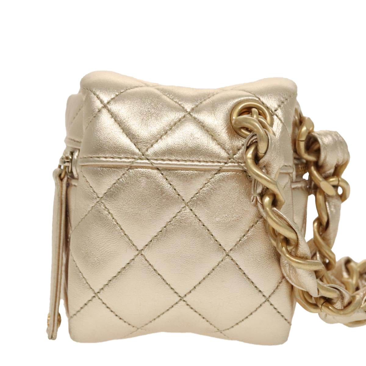 CHANEL Matelasse Chain Hand Bag Lamb Skin Gold CC 100060A