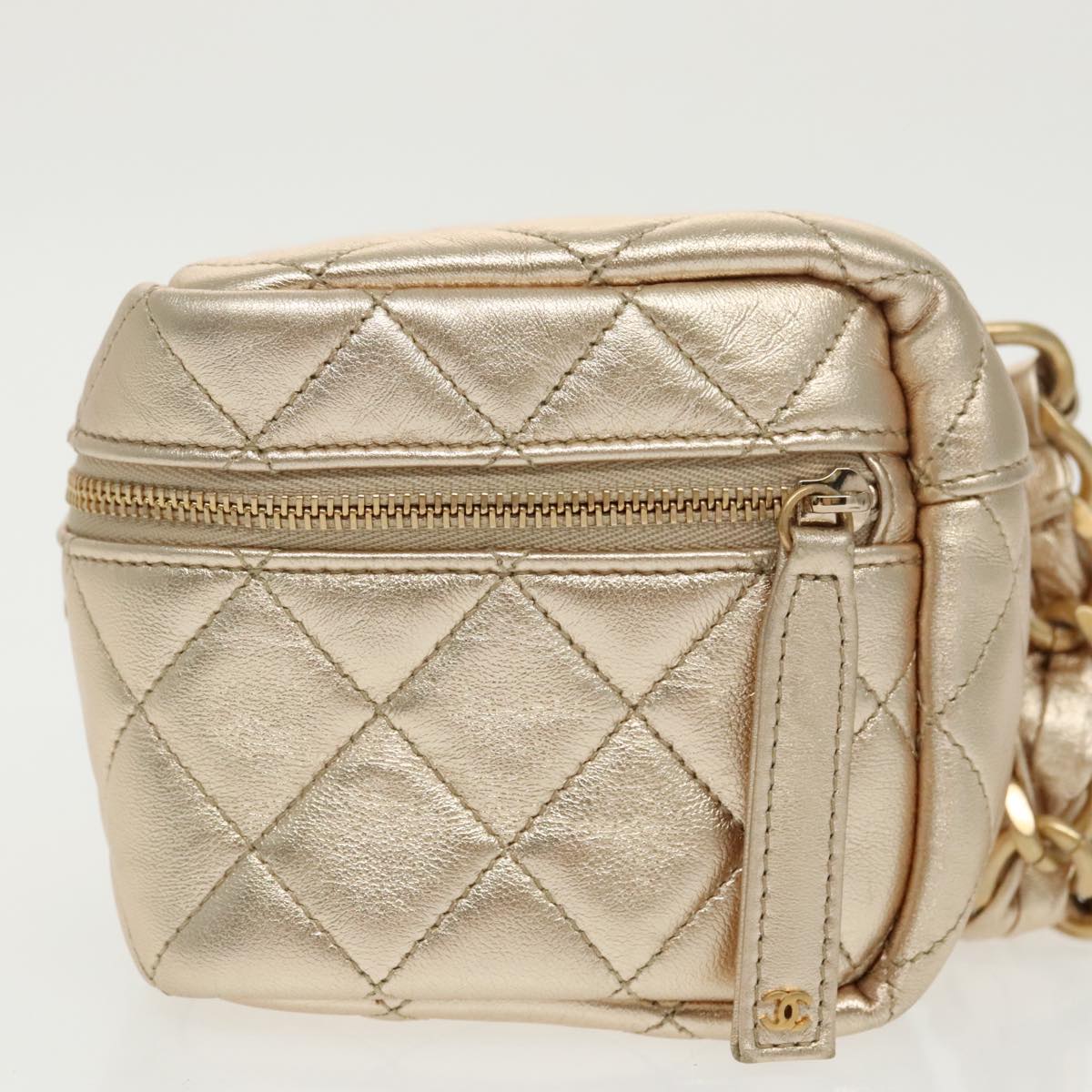 CHANEL Matelasse Chain Hand Bag Lamb Skin Gold CC 100060A