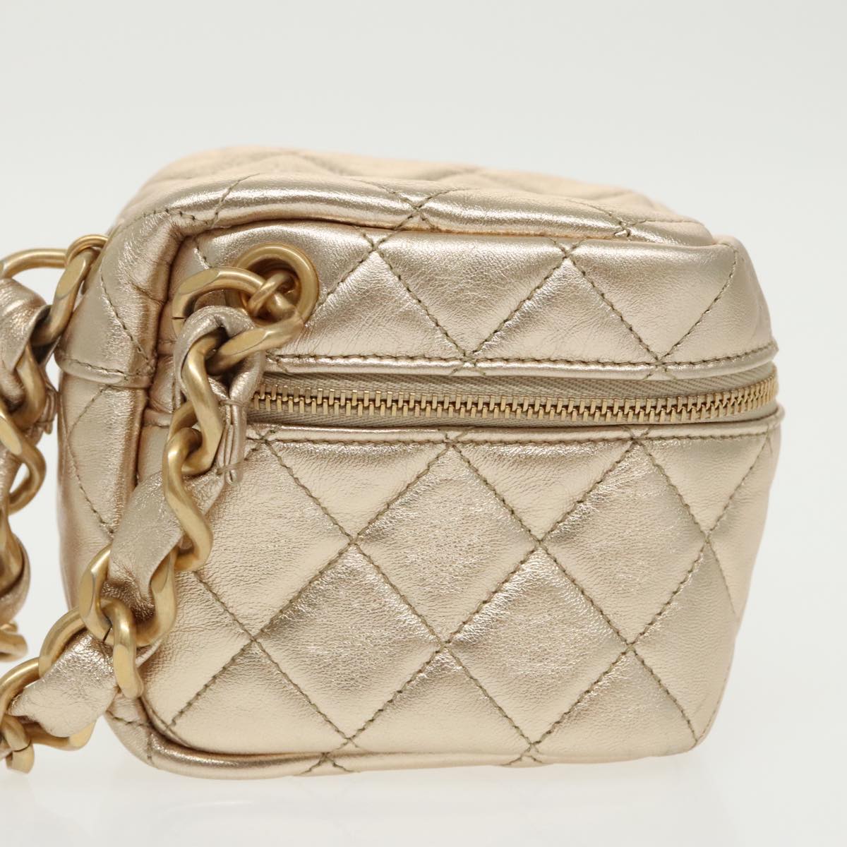 CHANEL Matelasse Chain Hand Bag Lamb Skin Gold CC 100060A